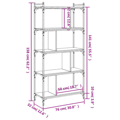 Bookcase 5-Tier Black 76X32X158 Cm Engineered Wood