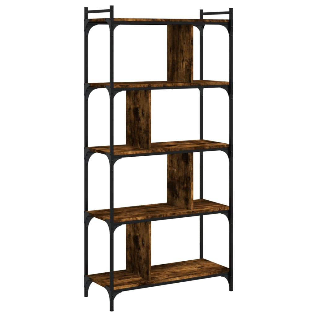 Bookcase 5-Tier Smoked Oak 76X32X158 Cm Engineered Wood