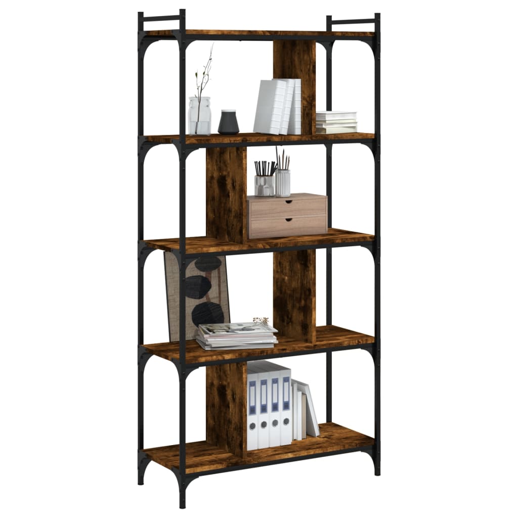 Bookcase 5-Tier Smoked Oak 76X32X158 Cm Engineered Wood