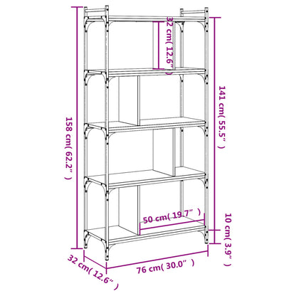 Bookcase 5-Tier Smoked Oak 76X32X158 Cm Engineered Wood