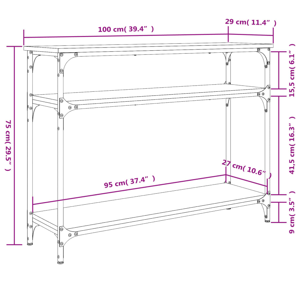 Console Table Black 100X29X75 Cm Engineered Wood