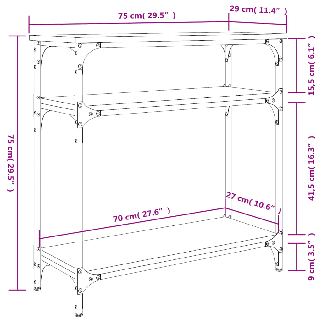 Console Table Black 75X29X75 Cm Engineered Wood