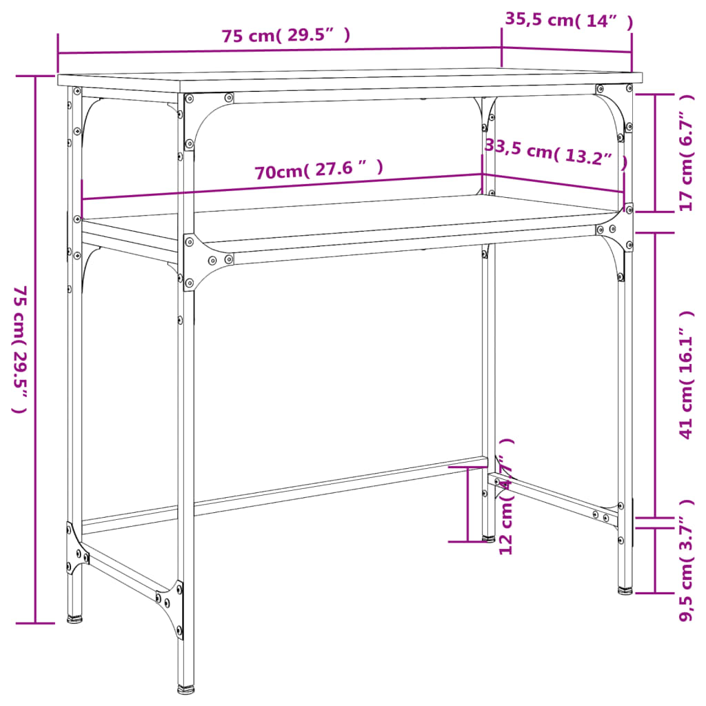 Console Table Black 75X35.5X75 Cm Engineered Wood