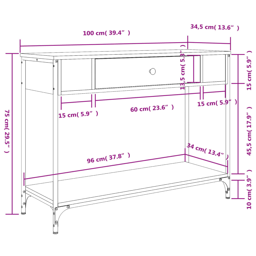 Console Table Black 100X34.5X75 Cm Engineered Wood