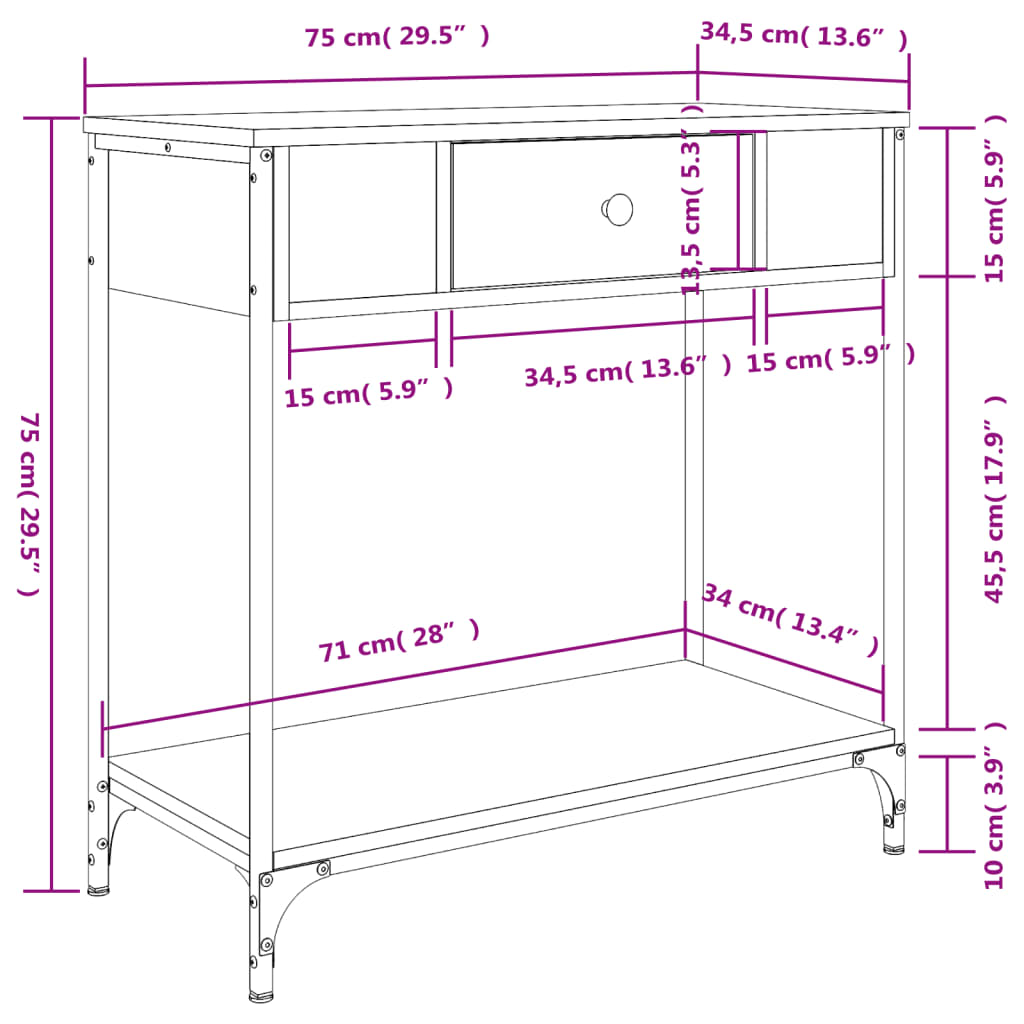 Console Table Black 75X34.5X75 Cm Engineered Wood