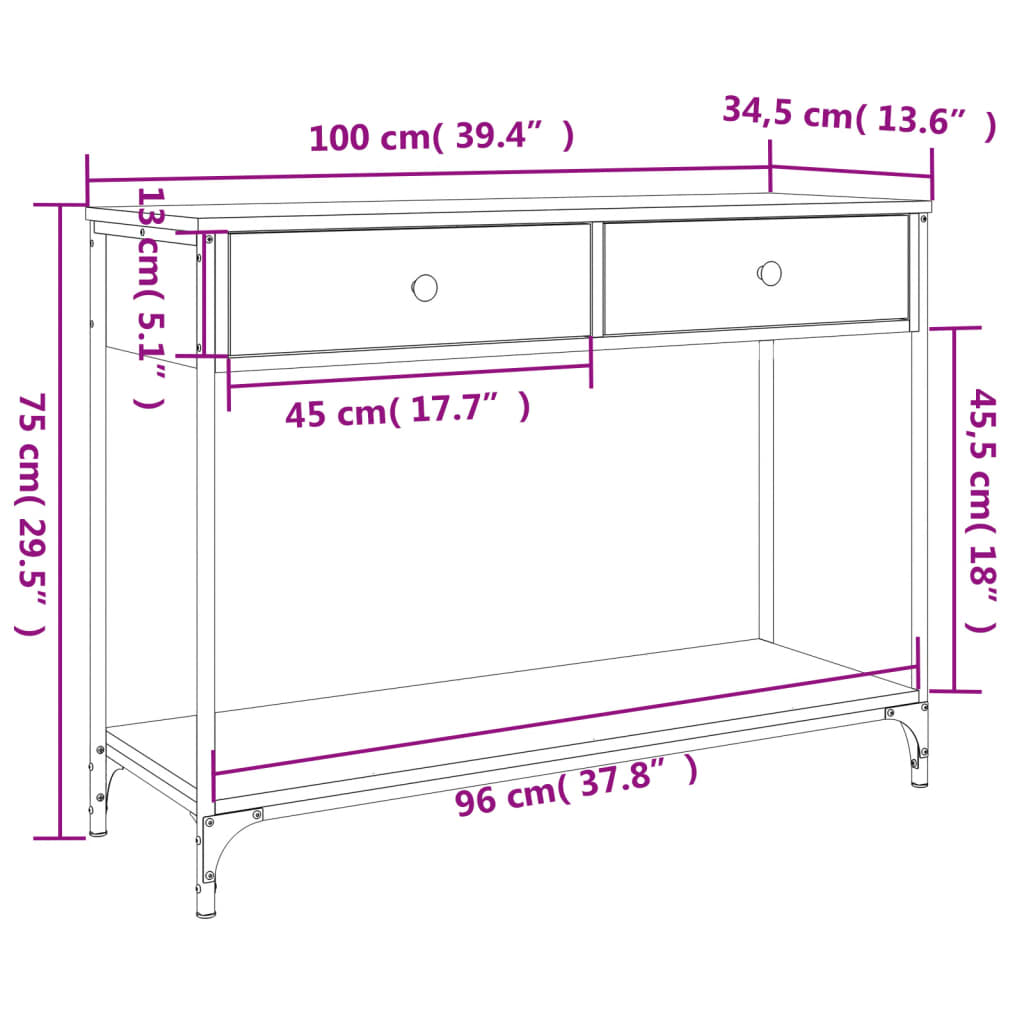 Console Table Black 100X34.5X75 Cm Engineered Wood