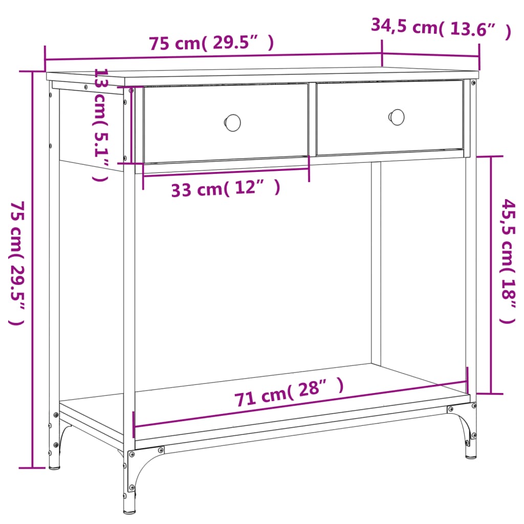 Console Table Black 75X34.5X75 Cm Engineered Wood