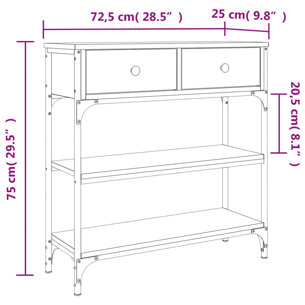 Console Table Black 72.5X25X75 Cm Engineered Wood