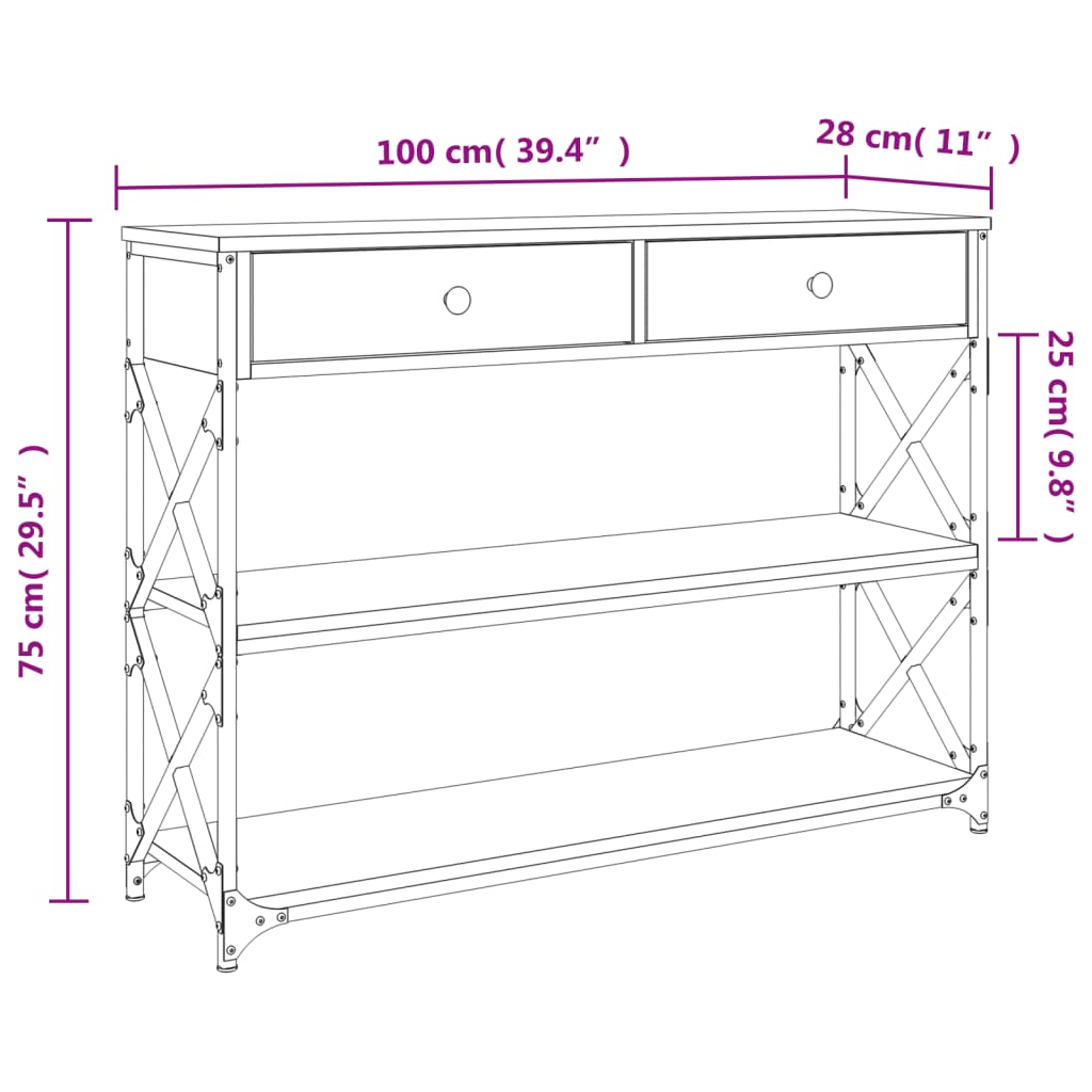 Console Table Black 100X28X75 Cm Engineered Wood