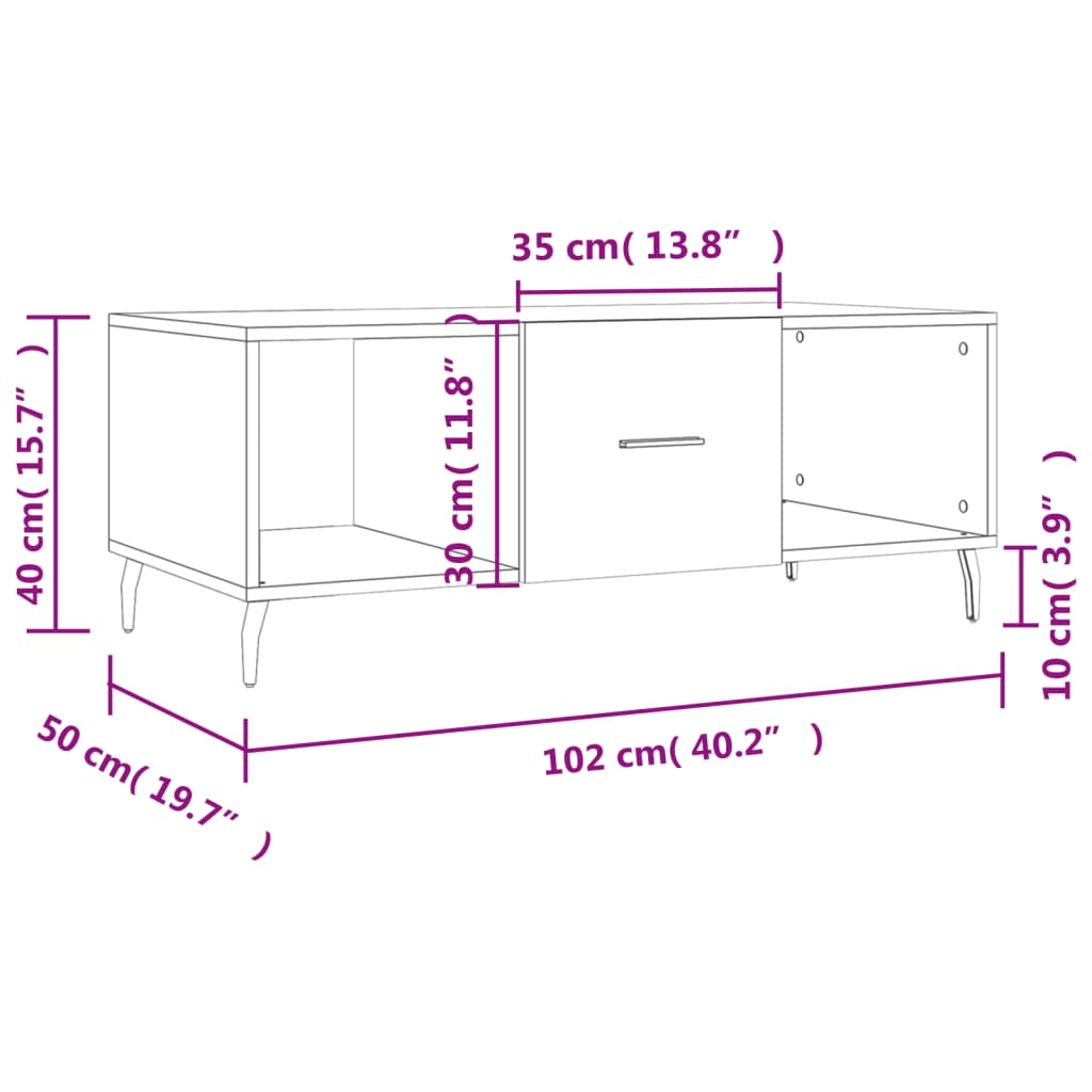 Coffee Table High Gloss White 102X50X40 Cm Engineered Wood