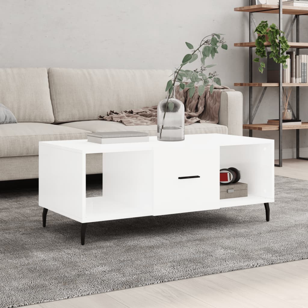 Coffee Table High Gloss White 102X50X40 Cm Engineered Wood