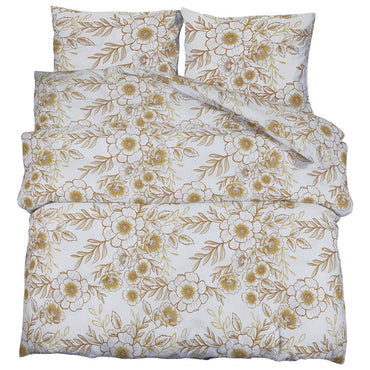 Duvet Cover Set White And Brown 140X200 Cm Cotton