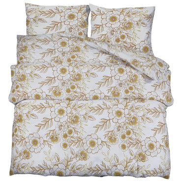 Duvet Cover Set White And Brown 220X240 Cm Cotton