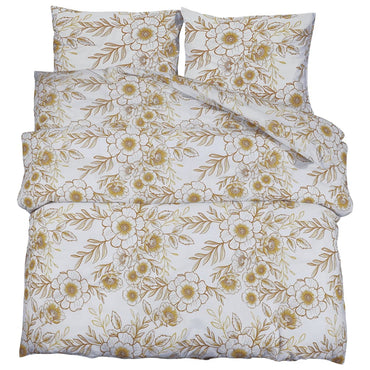 Duvet Cover Set White And Brown 135X200 Cm Cotton