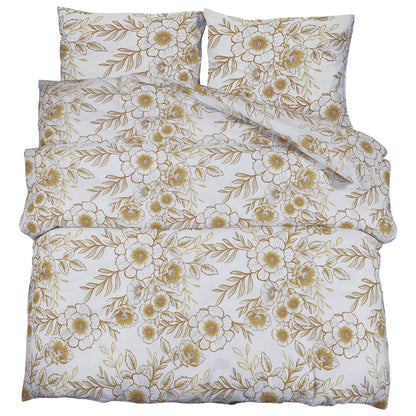 Duvet Cover Set White And Brown 225X220 Cm Cotton