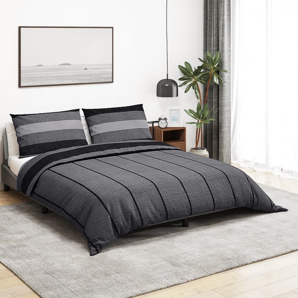 Duvet Cover Set Dark Grey 240X220 Cm Cotton