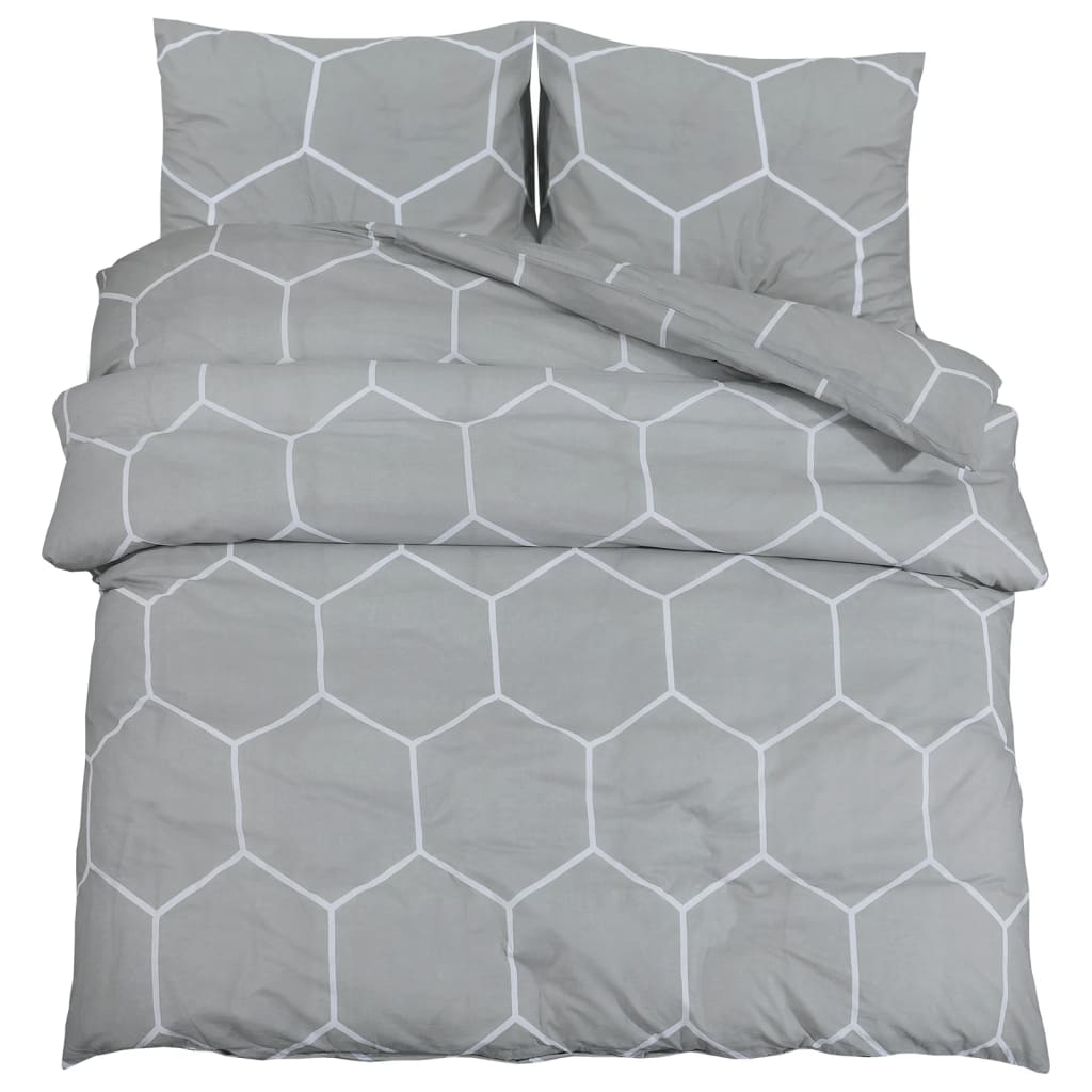 Duvet Cover Set Grey 220X240 Cm Cotton