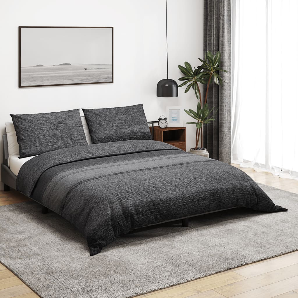 Duvet Cover Set Dark Grey 240X220 Cm Cotton