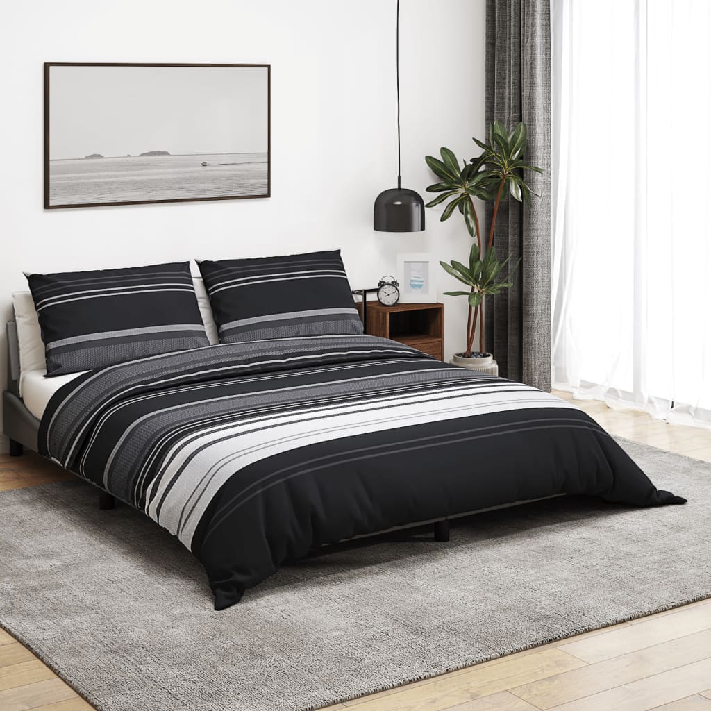 Duvet Cover Set Black And White 240X220 Cm Cotton