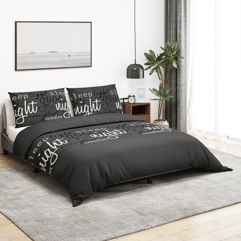 Duvet Cover Set Black 220X240 Cm Cotton