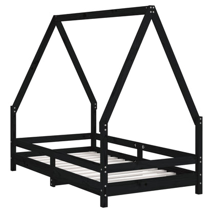 Kids Bed Frame Black 80X160 Cm Solid Wood Pine