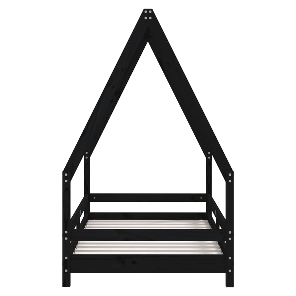 Kids Bed Frame Black 80X160 Cm Solid Wood Pine