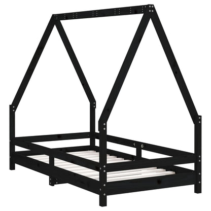 Kids Bed Frame Black 80X160 Cm Solid Wood Pine