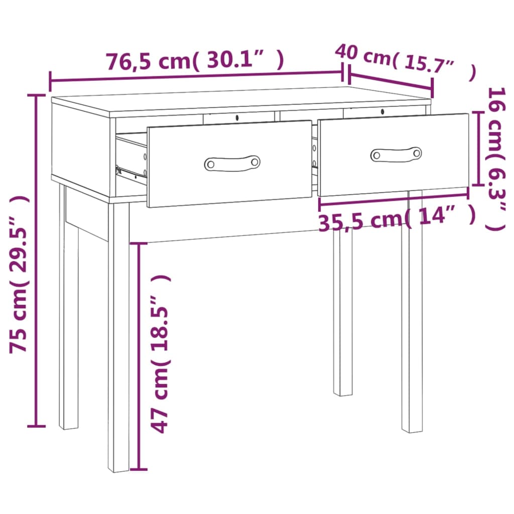 Console Table 76.5X40X75 Cm Solid Wood Pine