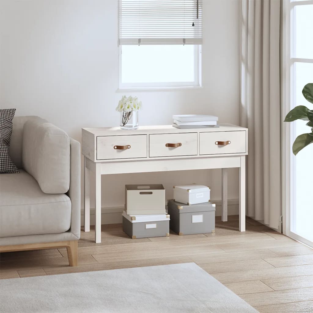 Console Table White 114X40X75 Cm Solid Wood Pine