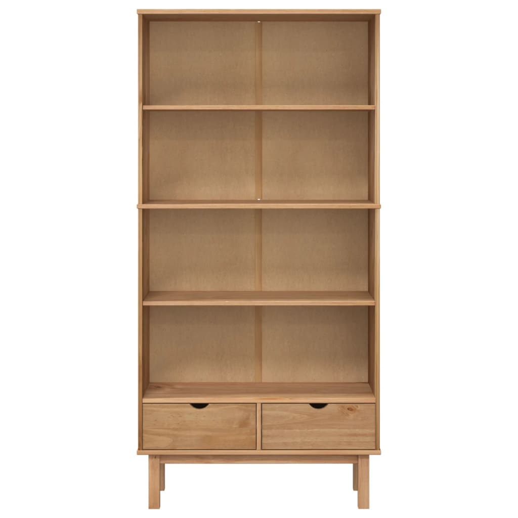 Bookcase Otta With 2 Drawers Brown Solid Wood Pine