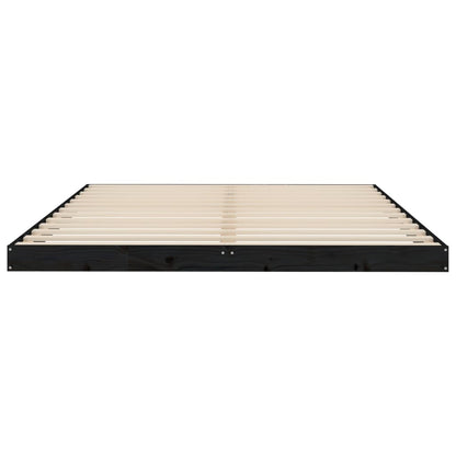 Bed Frame Black 150X200 Cm King Size Solid Wood Pine