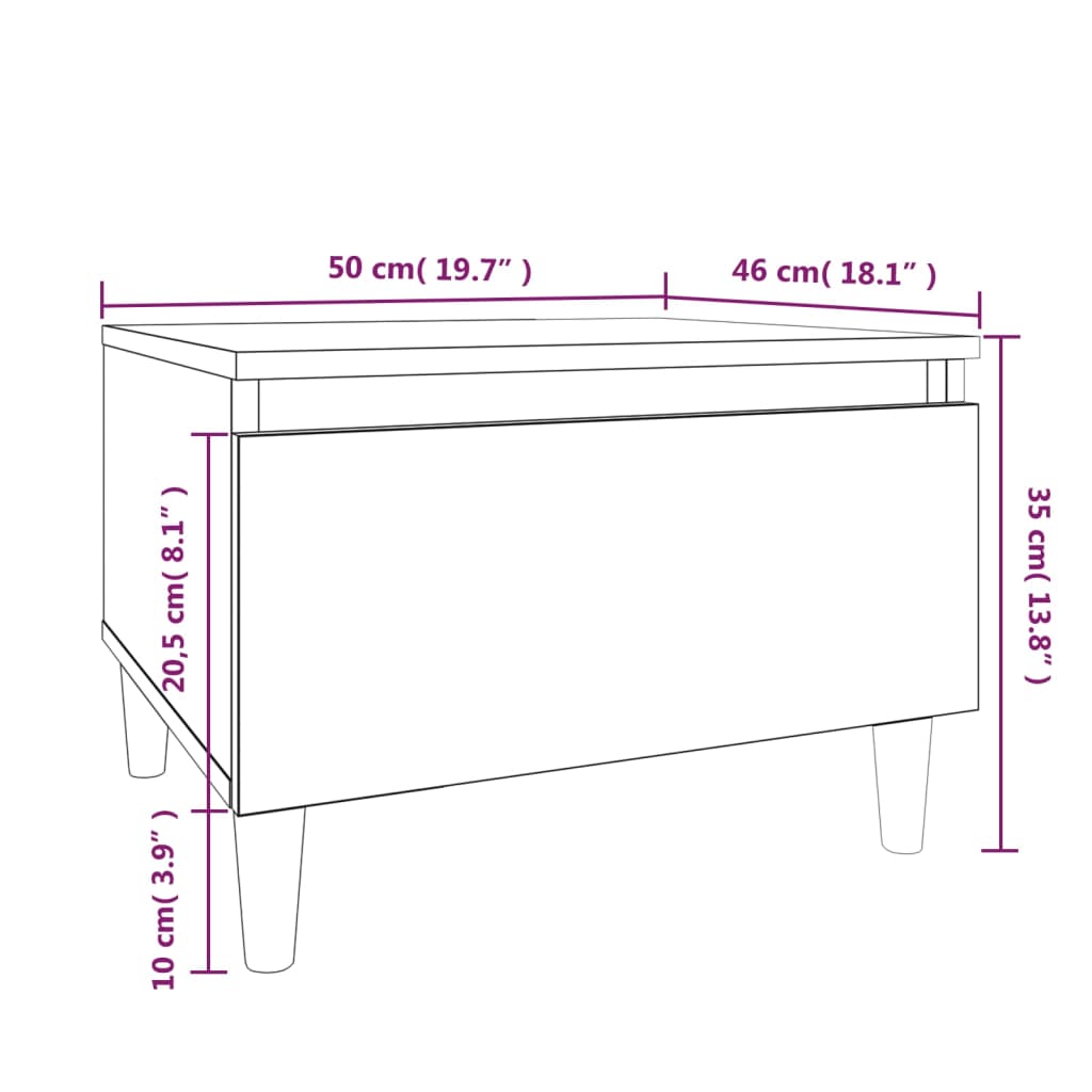 Side Table High Gloss White 50X46X35 Cm Engineered Wood