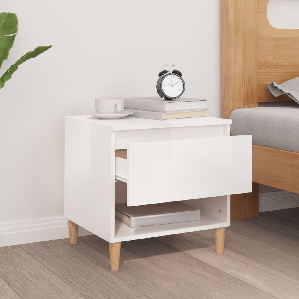 Bedside Table High Gloss White 50X46X50 Engineered Wood