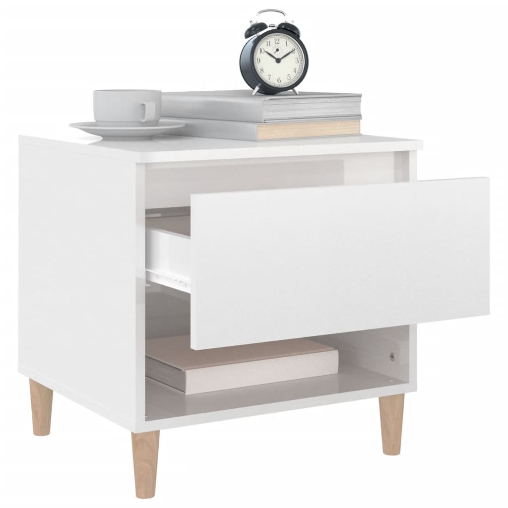 Bedside Table High Gloss White 50X46X50 Engineered Wood