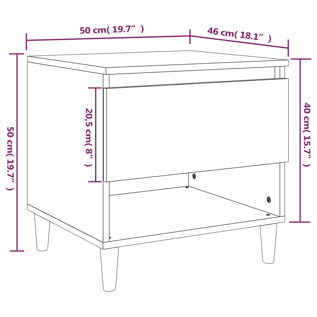 Bedside Table High Gloss White 50X46X50 Engineered Wood