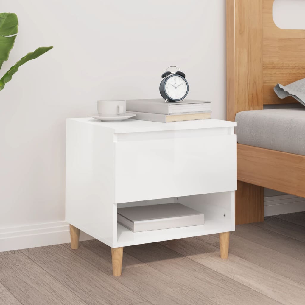 Bedside Table High Gloss White 50X46X50 Engineered Wood