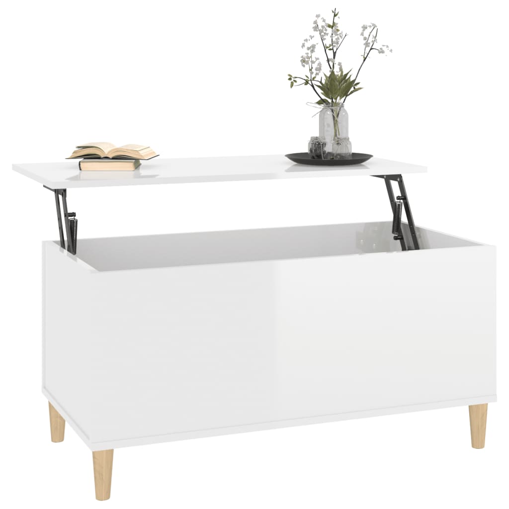 Coffee Table High Gloss White 90X44.5X45 Cm Engineered Wood