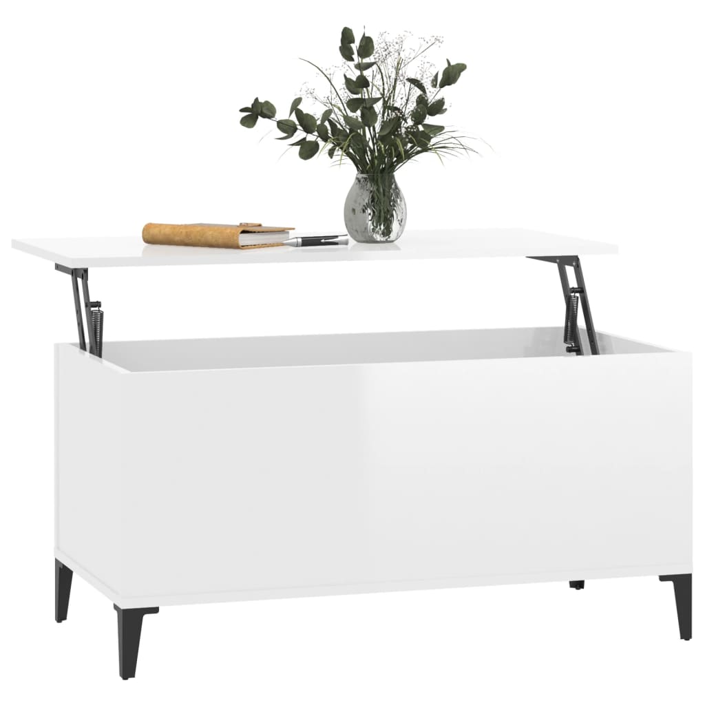 Coffee Table High Gloss White 90X44.5X45 Cm Engineered Wood