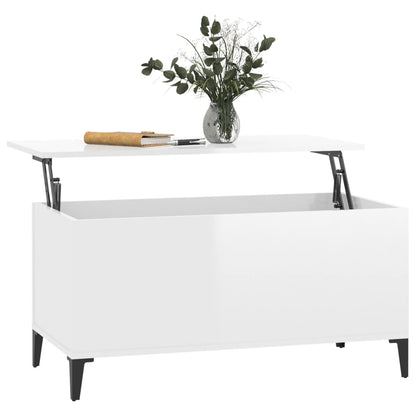 Coffee Table High Gloss White 90X44.5X45 Cm Engineered Wood