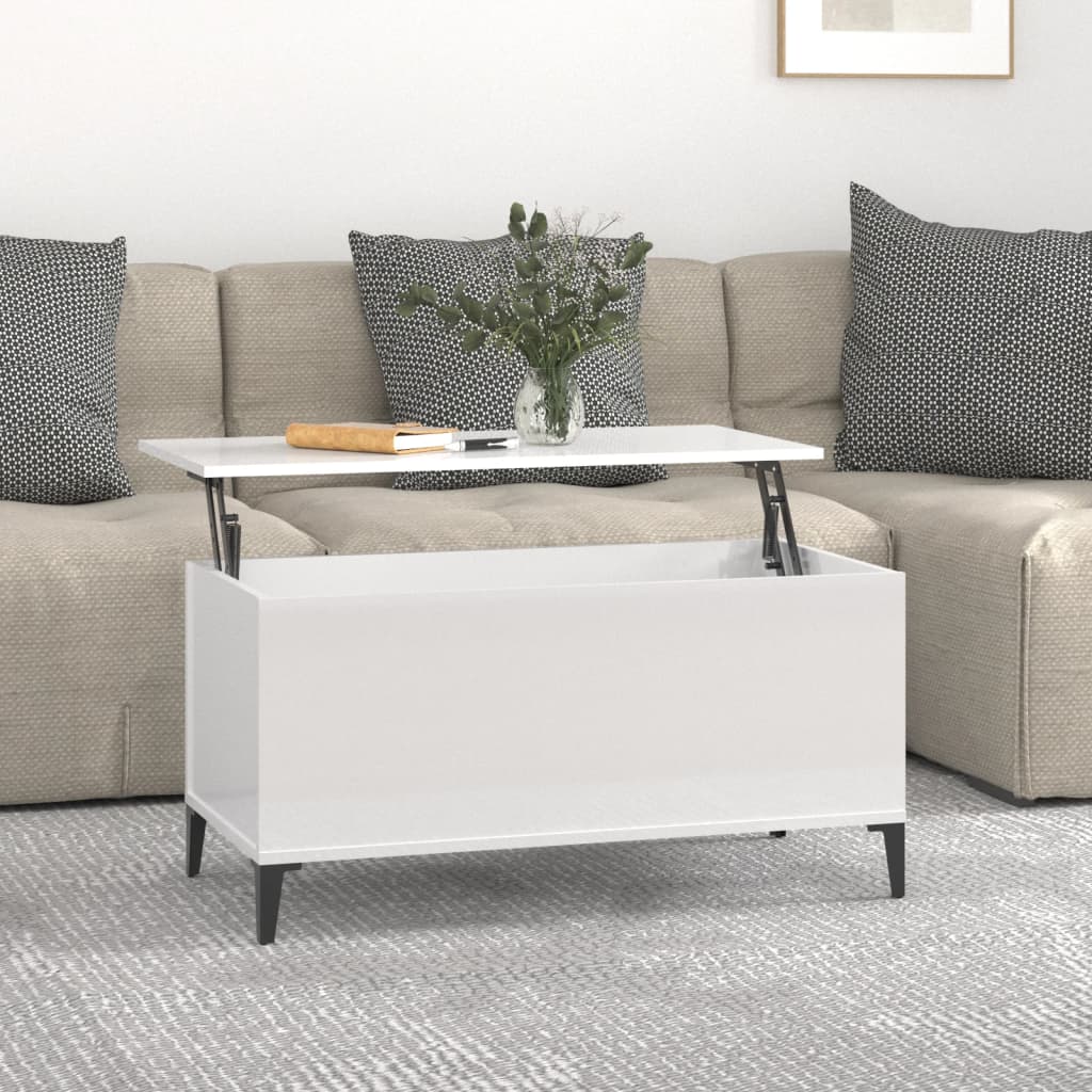 Coffee Table High Gloss White 90X44.5X45 Cm Engineered Wood