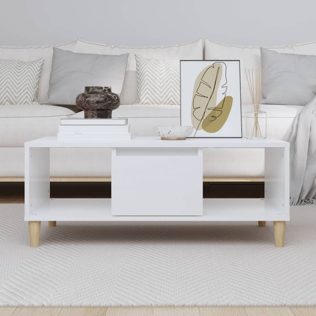 Coffee Table High Gloss White 90X50X36,5 Cm Engineered Wood