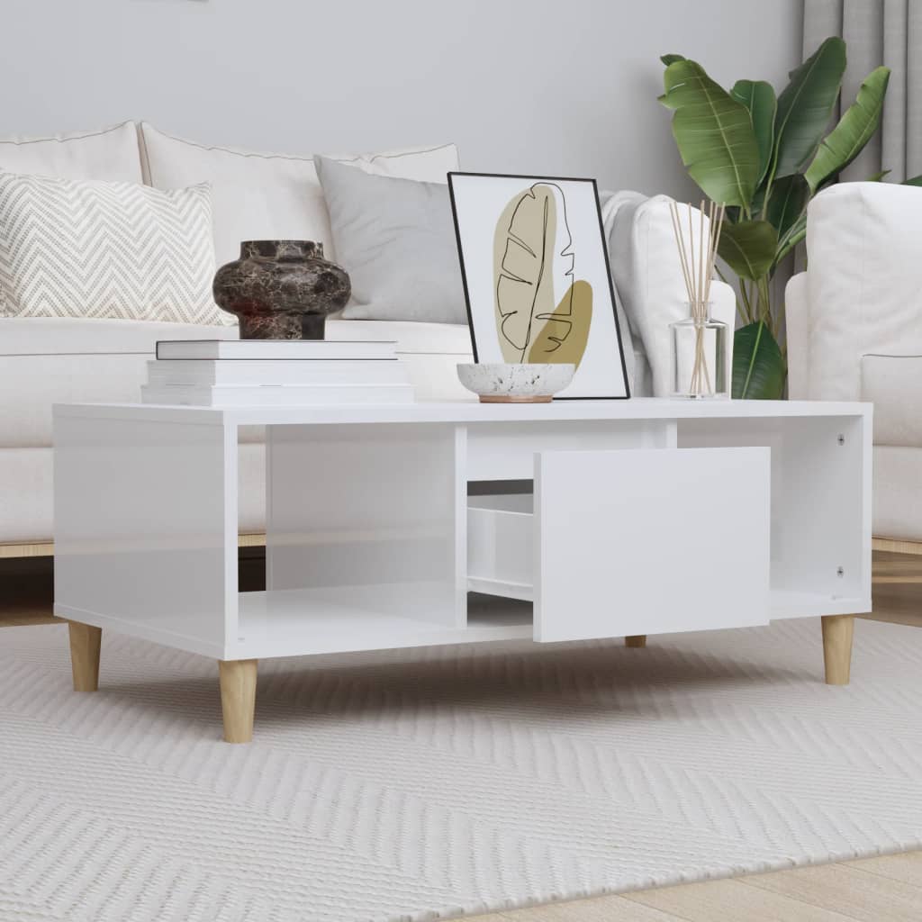 Coffee Table High Gloss White 90X50X36,5 Cm Engineered Wood