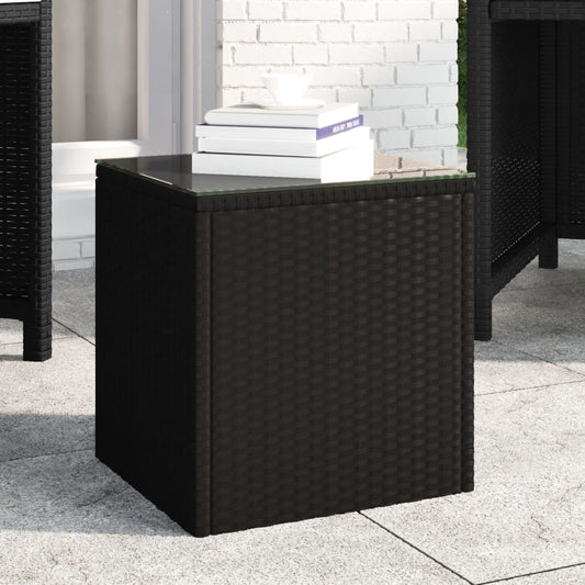 Side Table Black 40X37X40.5 Cm Poly Rattan And Tempered Glass