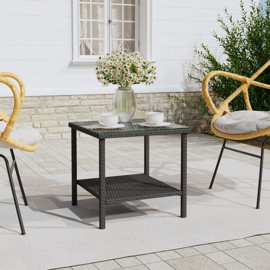 Side Table Black 45X45X45 Cm Poly Rattan And Tempered Glass