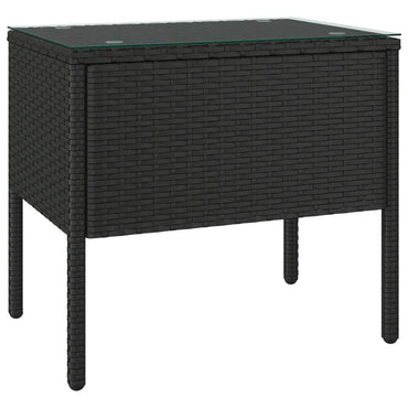 Side Table Black 53X37X48 Cm Poly Rattan And Tempered Glass