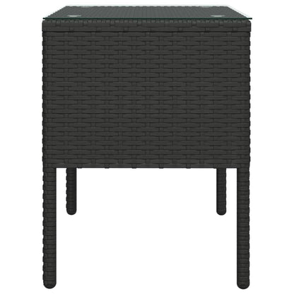 Side Table Black 53X37X48 Cm Poly Rattan And Tempered Glass