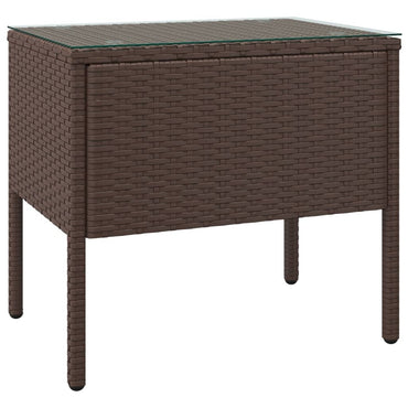 Side Table Brown 53X37X48 Cm Poly Rattan And Tempered Glass