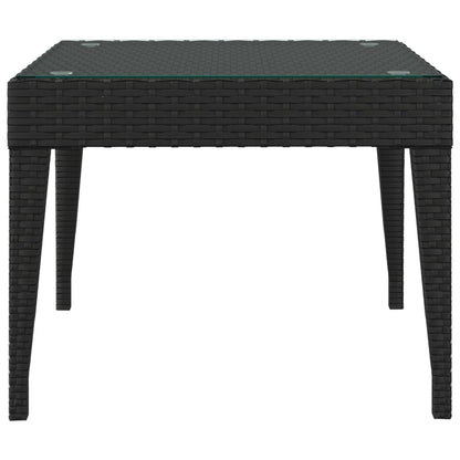 Side Table Black 50X50X38 Cm Poly Rattan And Tempered Glass