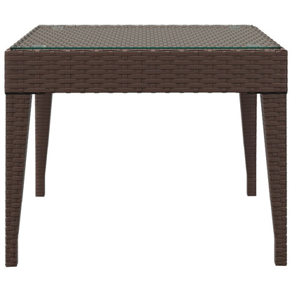 Side Table Brown 50X50X38 Cm Poly Rattan And Tempered Glass