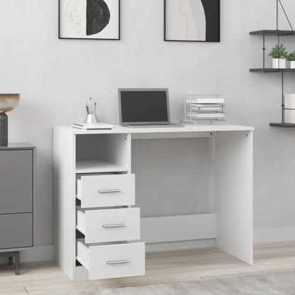 Desk With Drawers White 102X50X76 Cm Engineered Wood